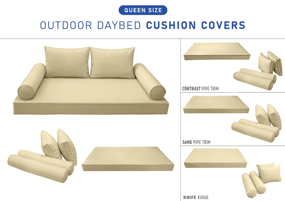 STYLE 1 - Mattress & Pillow Bolster Cushion for Outdoor Indoor Daybed Porch Swing Bed Queen Size | COVERS ONLY |