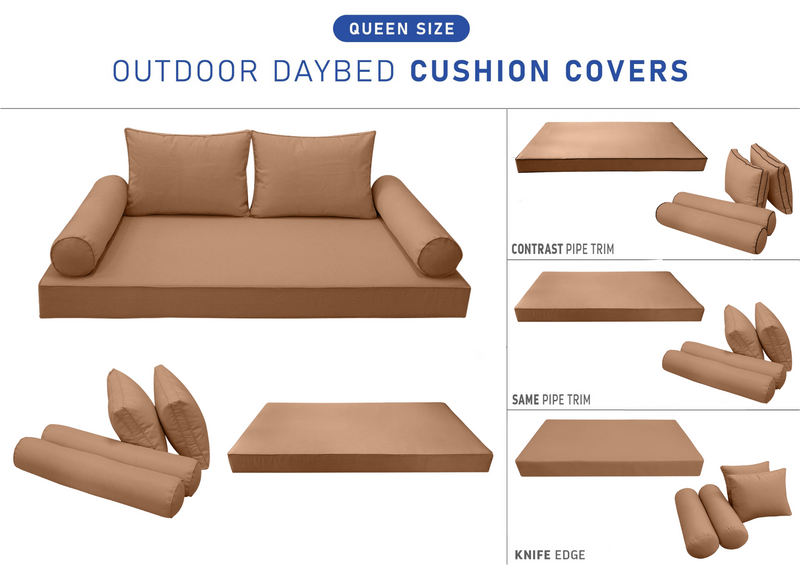 STYLE 1 - Mattress & Pillow Bolster Cushion for Outdoor Indoor Daybed Porch Swing Bed Queen Size | COVERS ONLY |