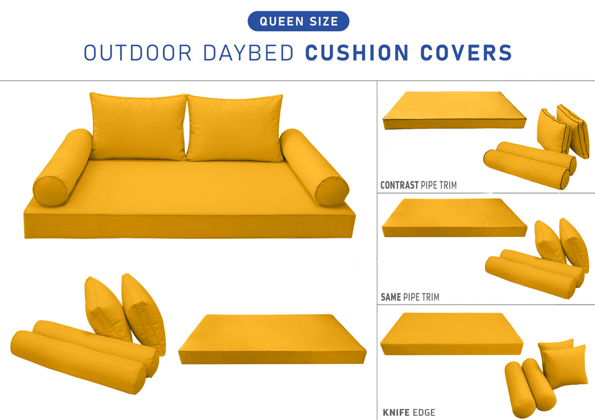 STYLE 1 - Mattress & Pillow Bolster Cushion for Outdoor Indoor Daybed Porch Swing Bed Queen Size | COVERS ONLY |