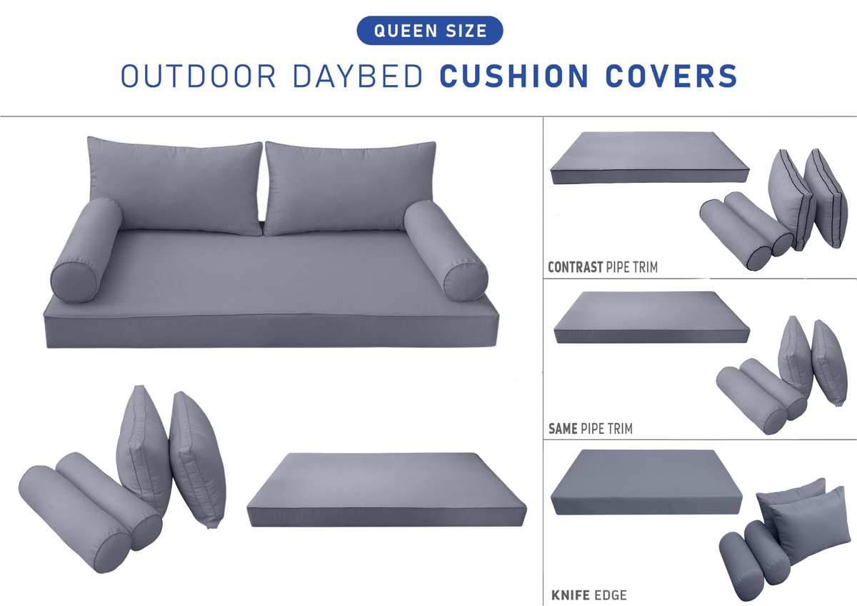 STYLE 2 - Mattress & Pillow Bolster Cushion for Outdoor Indoor Daybed Porch Swing Bed Queen Size | COVERS ONLY |