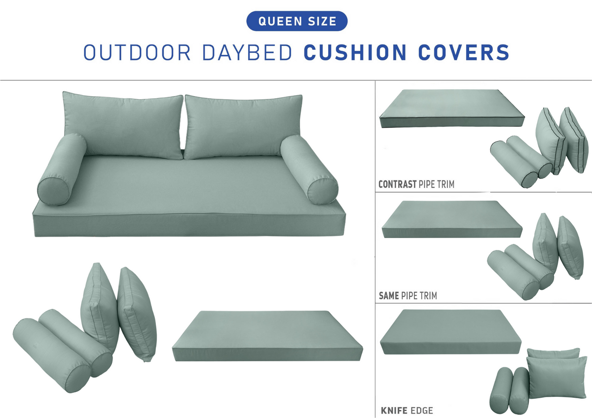 STYLE 2 - Mattress & Pillow Bolster Cushion for Outdoor Indoor Daybed Porch Swing Bed Queen Size | COVERS ONLY |