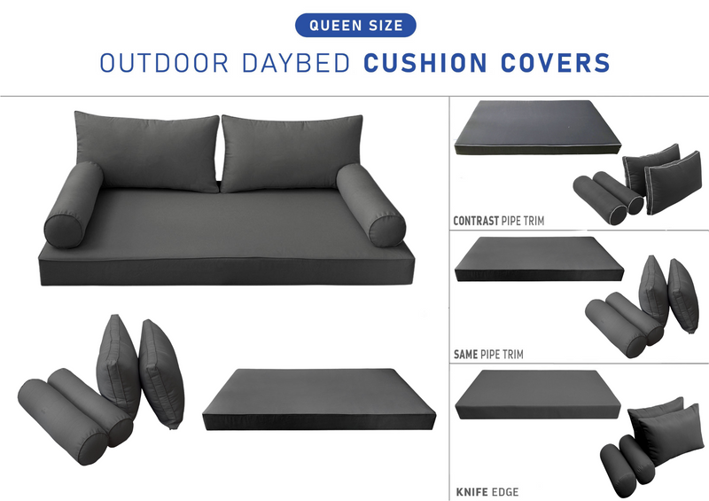 STYLE 2 - Mattress & Pillow Bolster Cushion for Outdoor Indoor Daybed Porch Swing Bed Queen Size | COVERS ONLY |