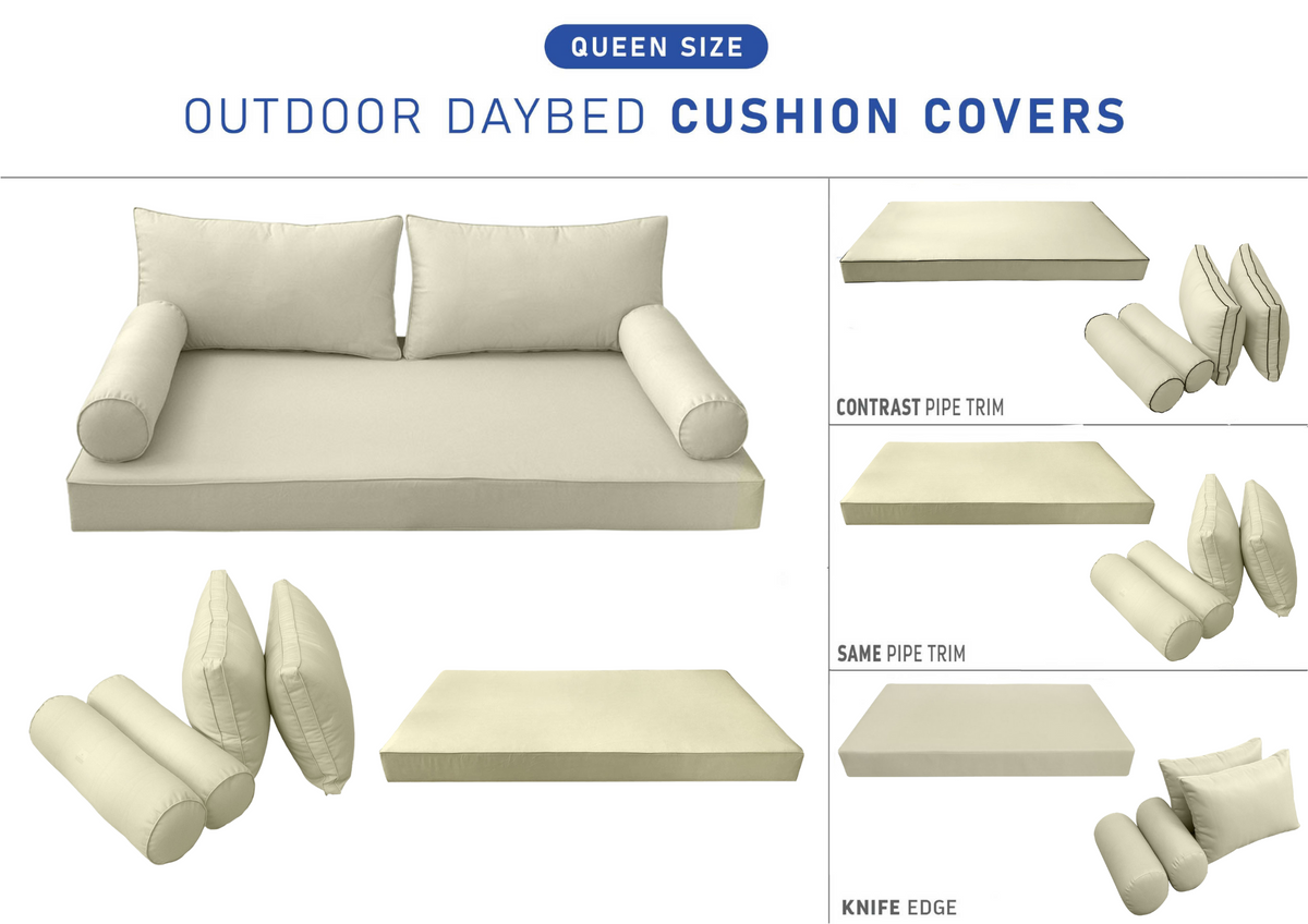 STYLE 2 - Mattress & Pillow Bolster Cushion for Outdoor Indoor Daybed Porch Swing Bed Queen Size | COVERS ONLY |