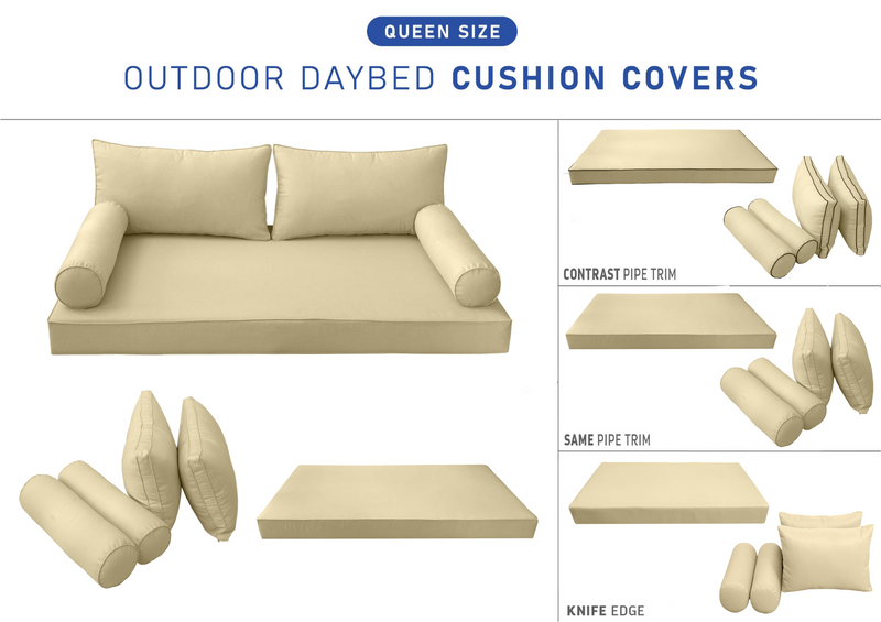 STYLE 2 - Mattress & Pillow Bolster Cushion for Outdoor Indoor Daybed Porch Swing Bed Queen Size | COVERS ONLY |