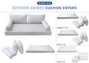 STYLE 2 - Mattress & Pillow Bolster Cushion for Outdoor Indoor Daybed Porch Swing Bed Queen Size | COVERS ONLY |