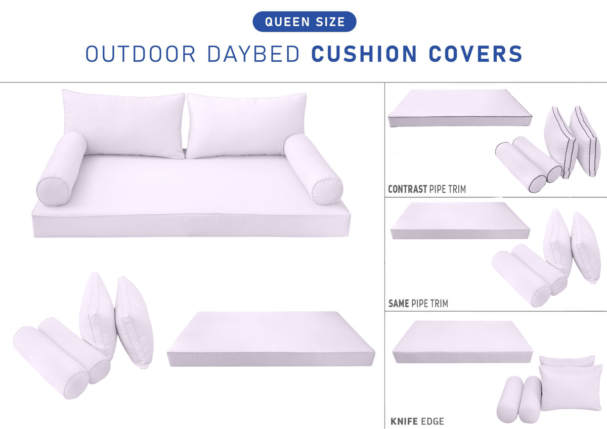 STYLE 2 - Mattress & Pillow Bolster Cushion for Outdoor Indoor Daybed Porch Swing Bed Queen Size | COVERS ONLY |
