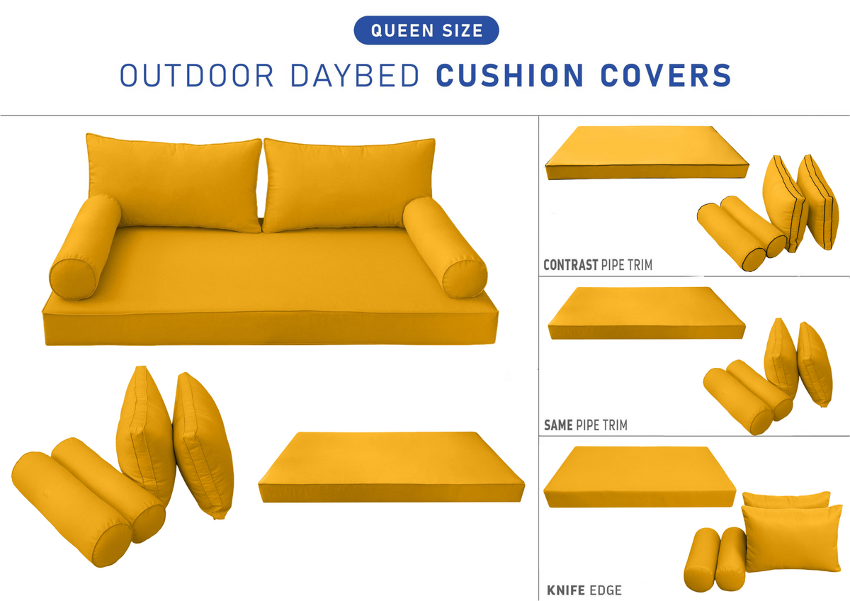 STYLE 2 - Mattress & Pillow Bolster Cushion for Outdoor Indoor Daybed Porch Swing Bed Queen Size | COVERS ONLY |