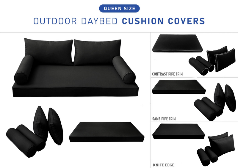 STYLE 2 - Mattress & Pillow Bolster Cushion for Outdoor Indoor Daybed Porch Swing Bed Queen Size | COVERS ONLY |