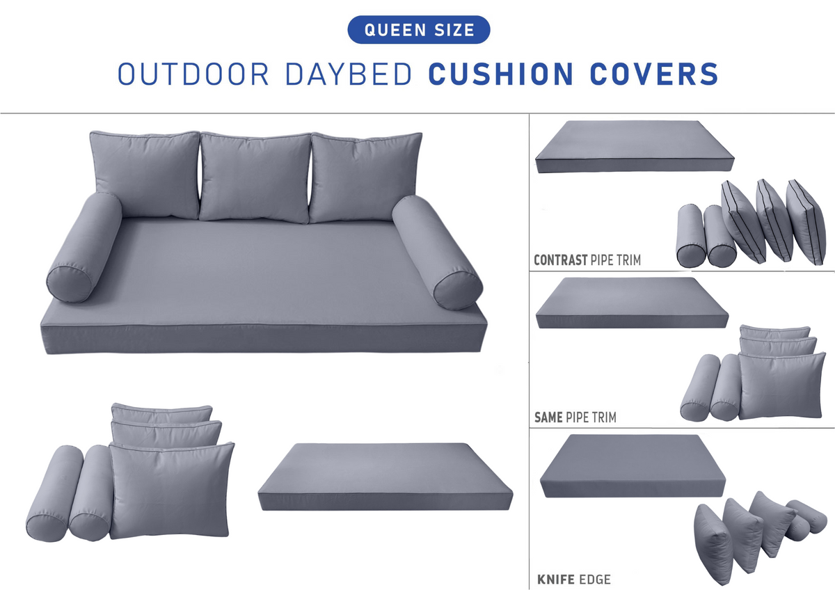 STYLE 3 - Mattress & Pillow Bolster Cushion for Outdoor Indoor Daybed Porch Swing Bed Queen Size | COVERS ONLY |