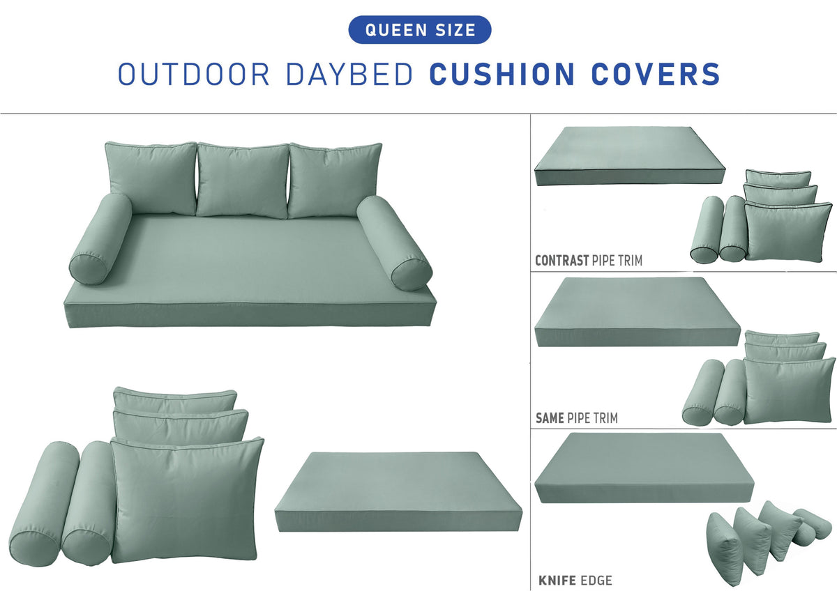 STYLE 3 - Mattress & Pillow Bolster Cushion for Outdoor Indoor Daybed Porch Swing Bed Queen Size | COVERS ONLY |