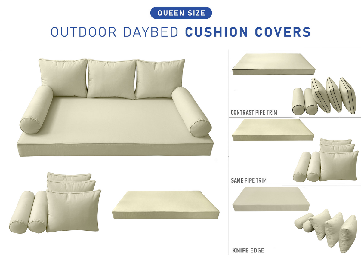 STYLE 3 - Mattress & Pillow Bolster Cushion for Outdoor Indoor Daybed Porch Swing Bed Queen Size | COVERS ONLY |