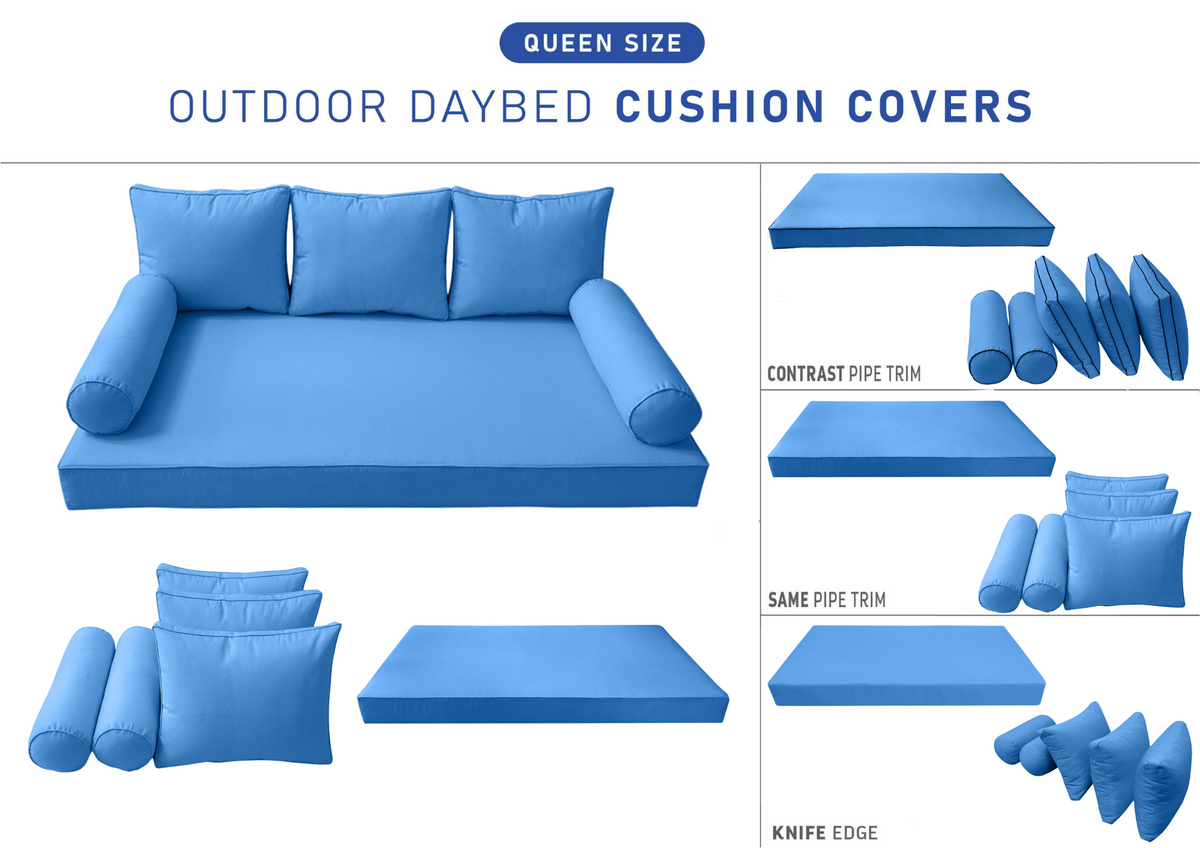 STYLE 3 - Mattress & Pillow Bolster Cushion for Outdoor Indoor Daybed Porch Swing Bed Queen Size | COVERS ONLY |