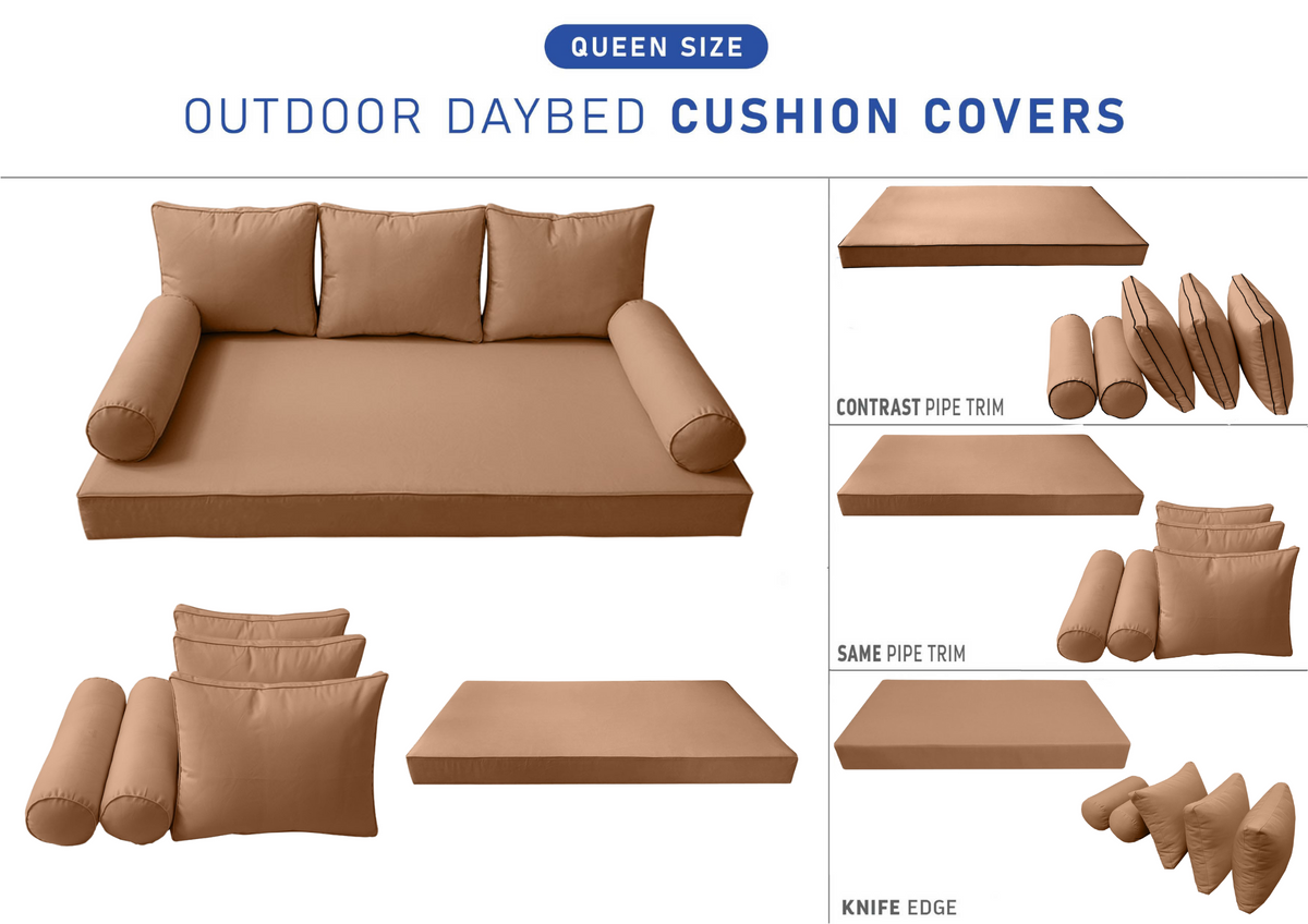 STYLE 3 - Mattress & Pillow Bolster Cushion for Outdoor Indoor Daybed Porch Swing Bed Queen Size | COVERS ONLY |