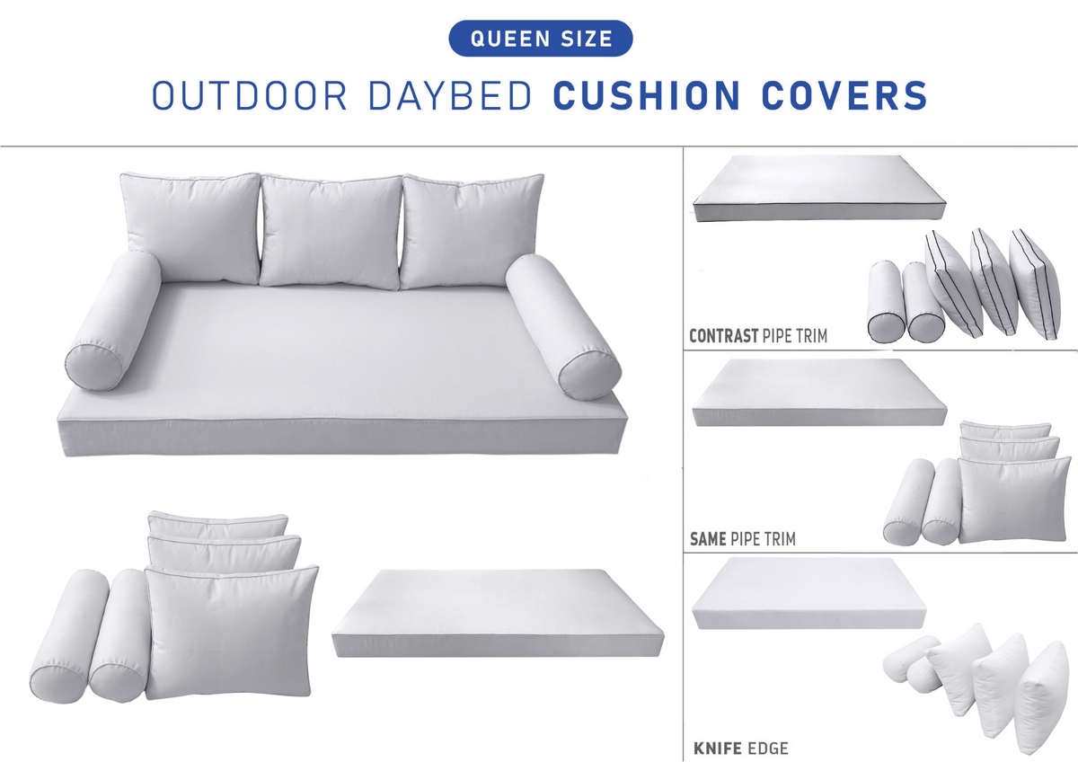 STYLE 3 - Mattress & Pillow Bolster Cushion for Outdoor Indoor Daybed Porch Swing Bed Queen Size | COVERS ONLY |