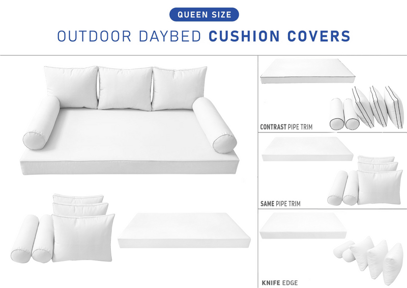 STYLE 3 - Mattress & Pillow Bolster Cushion for Outdoor Indoor Daybed Porch Swing Bed Queen Size | COVERS ONLY |