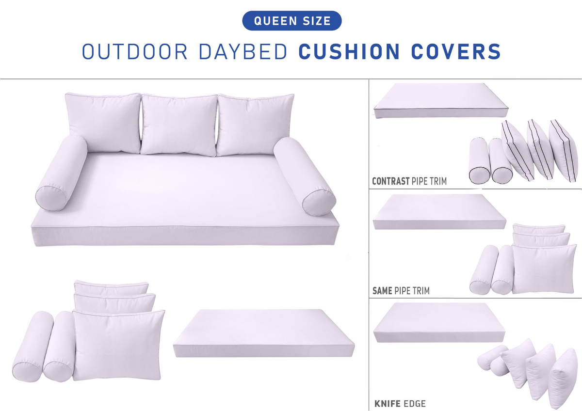 STYLE 3 - Mattress & Pillow Bolster Cushion for Outdoor Indoor Daybed Porch Swing Bed Queen Size | COVERS ONLY |