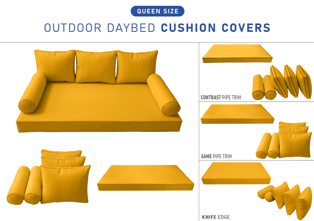 STYLE 3 - Mattress & Pillow Bolster Cushion for Outdoor Indoor Daybed Porch Swing Bed Queen Size | COVERS ONLY |