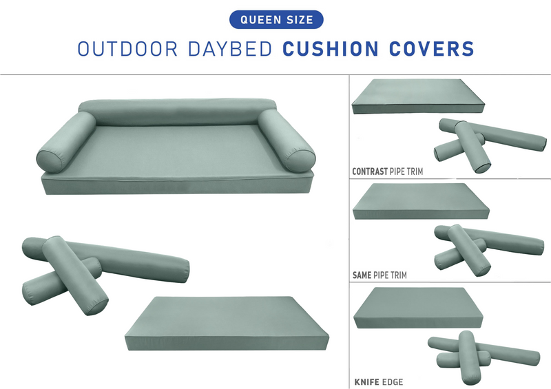STYLE 6 - Mattress & Bolster Pillow for Outdoor Indoor Daybed Porch Swing Bed Queen Size | COVERS ONLY |