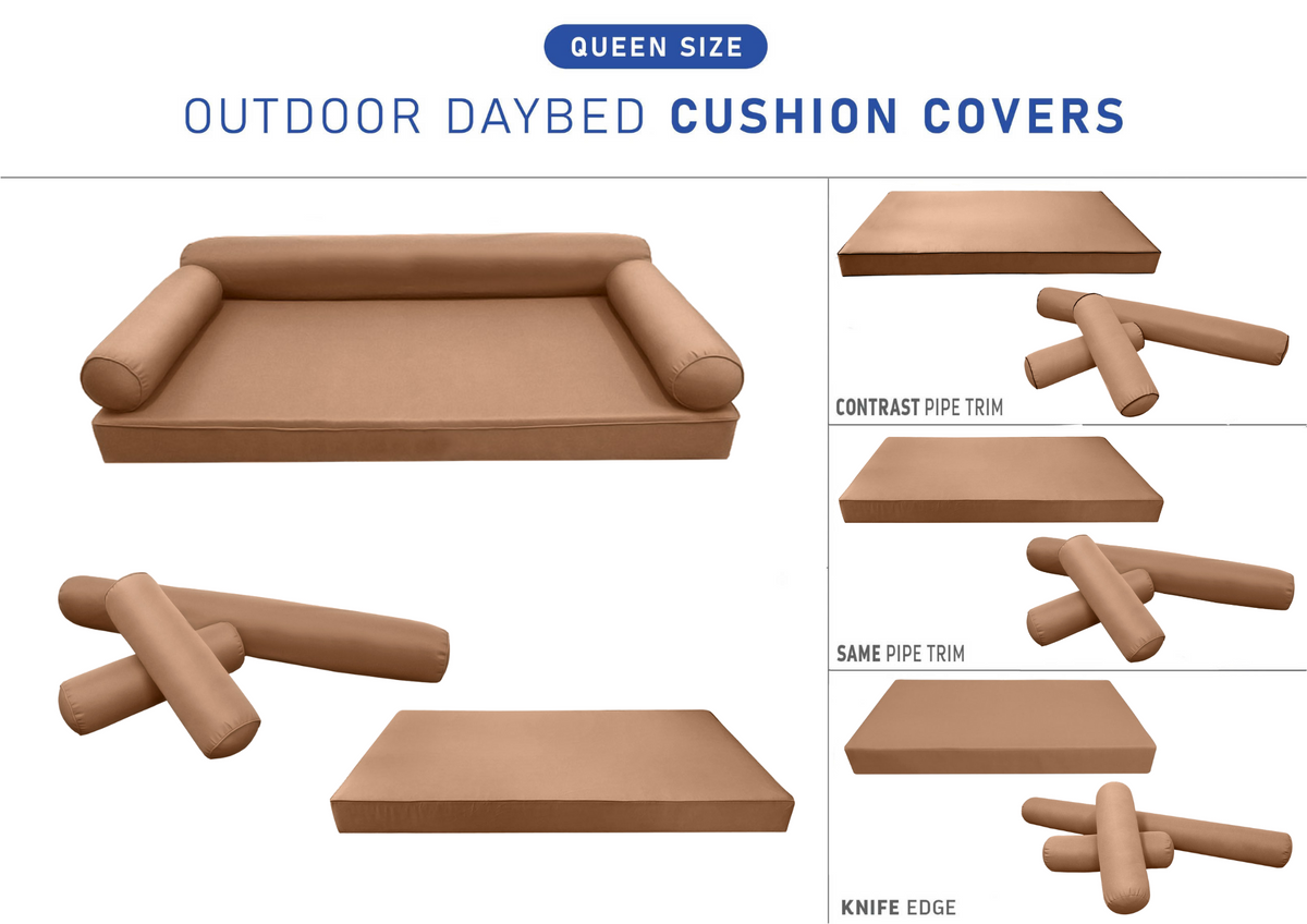 STYLE 6 - Mattress & Bolster Pillow for Outdoor Indoor Daybed Porch Swing Bed Queen Size | COVERS ONLY |
