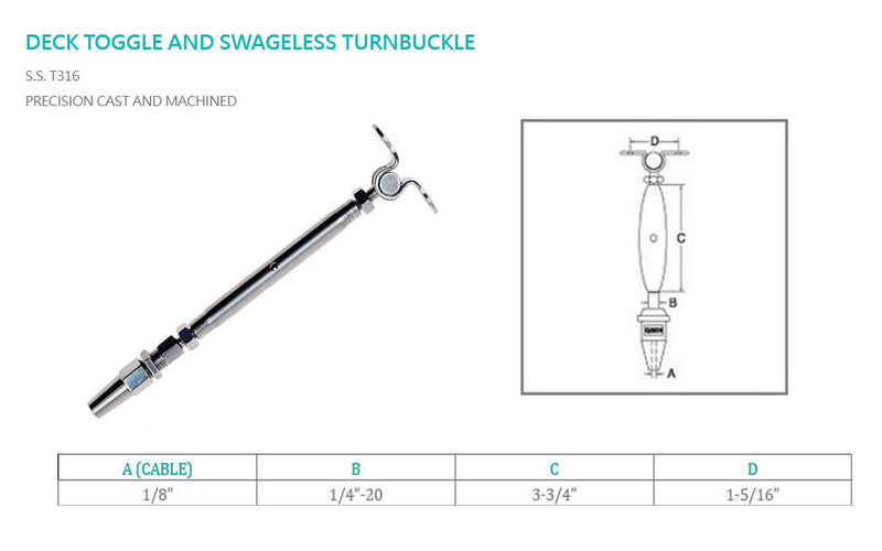 Marine Stainless Steel T316 Cable Deck Toggle and Swageless Turnbuckle