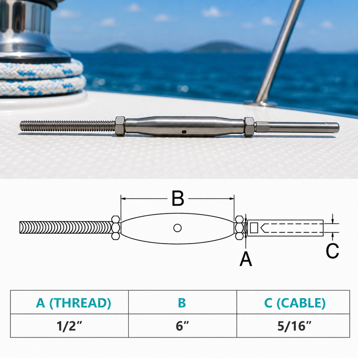 4 Pc Set Marine T316 Stainless Steel Threaded Rod Swage Stud Turnbuckle for Cable Wire