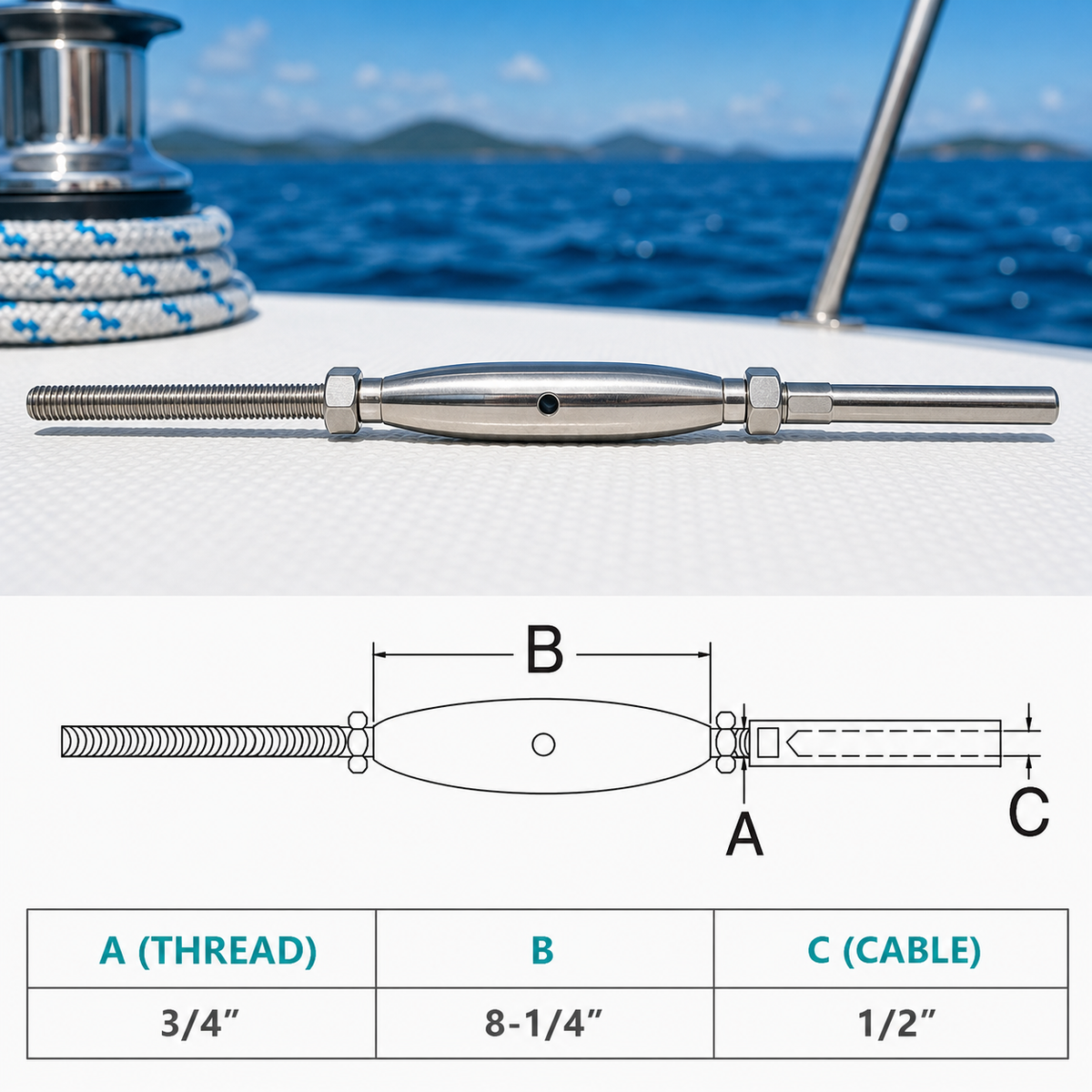 4 Pc Set Marine T316 Stainless Steel Threaded Rod Swage Stud Turnbuckle for Cable Wire