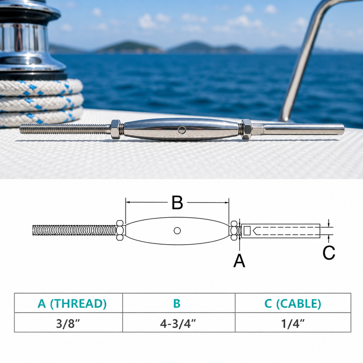 4 Pc Set Marine T316 Stainless Steel Threaded Rod Swage Stud Turnbuckle for Cable Wire