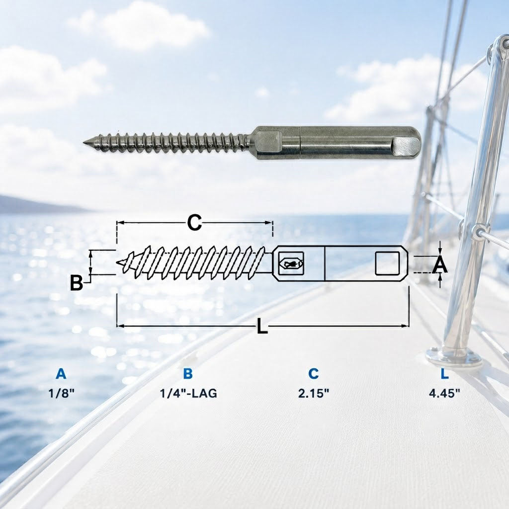 4 Pc Set Marine T316 Stainless Steel Push and Go Swageless Lag for Cable Rail, Wire Rope Deck Railing Terminal Fitting