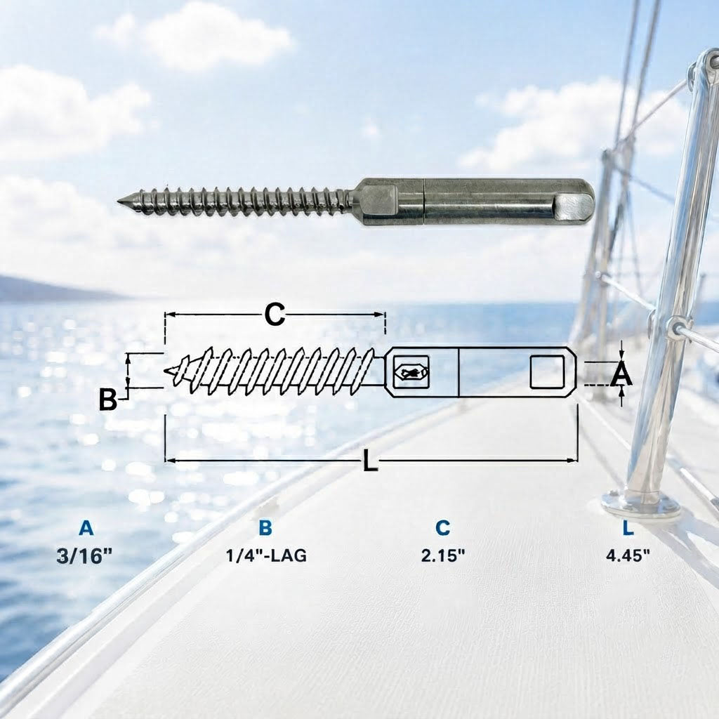 4 Pc Set Marine T316 Stainless Steel Push and Go Swageless Lag for Cable Rail, Wire Rope Deck Railing Terminal Fitting