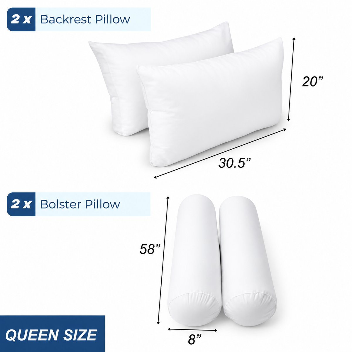 STYLE 1 Pillow & Bolster Cushion Polyester Fiberfill Inserts for Outdoor Indoor Daybed Porch Swing Bed | INSERT ONLY |