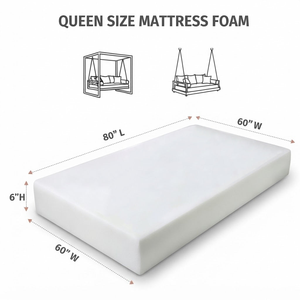 Replacement Outdoor Foam Daybed Mattress High Density 1.8 PCF Medium Firm For Patio Daybed Porch Swing Bed, 6" Thickness