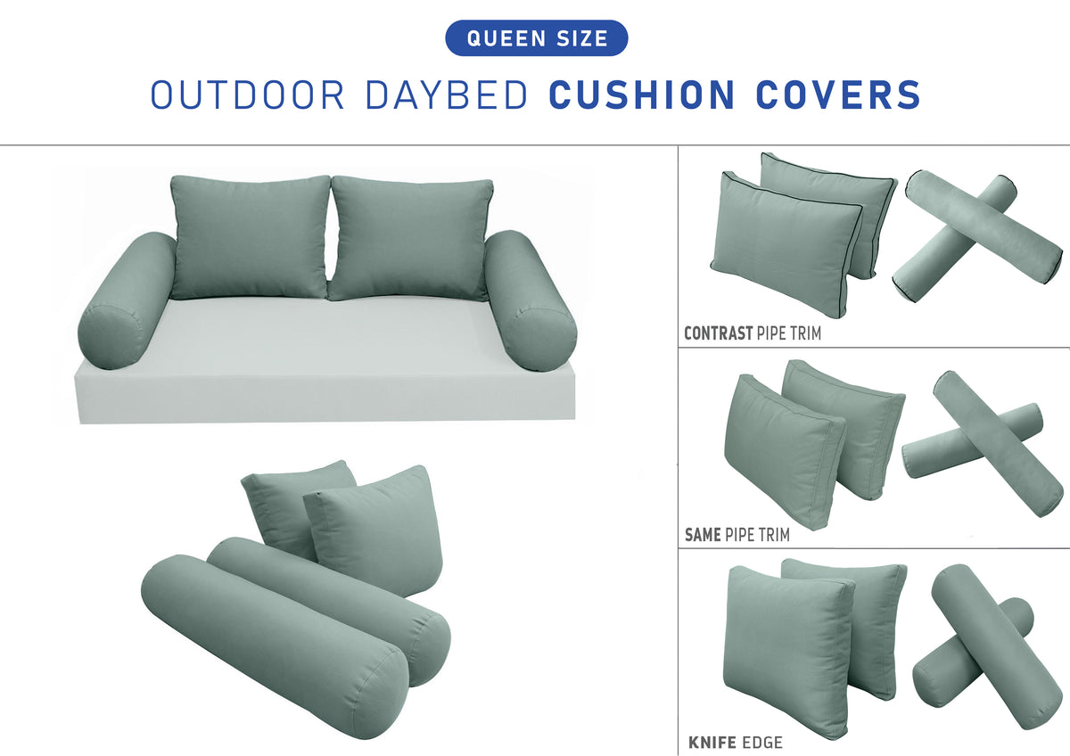 STYLE 1 Pillow & Bolster Cushion for Outdoor Indoor Daybed Porch Swing Bed Queen Size | COVERS ONLY |