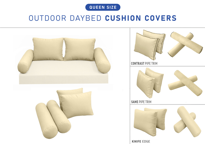 STYLE 1 Pillow & Bolster Cushion for Outdoor Indoor Daybed Porch Swing Bed Queen Size | COVERS ONLY |