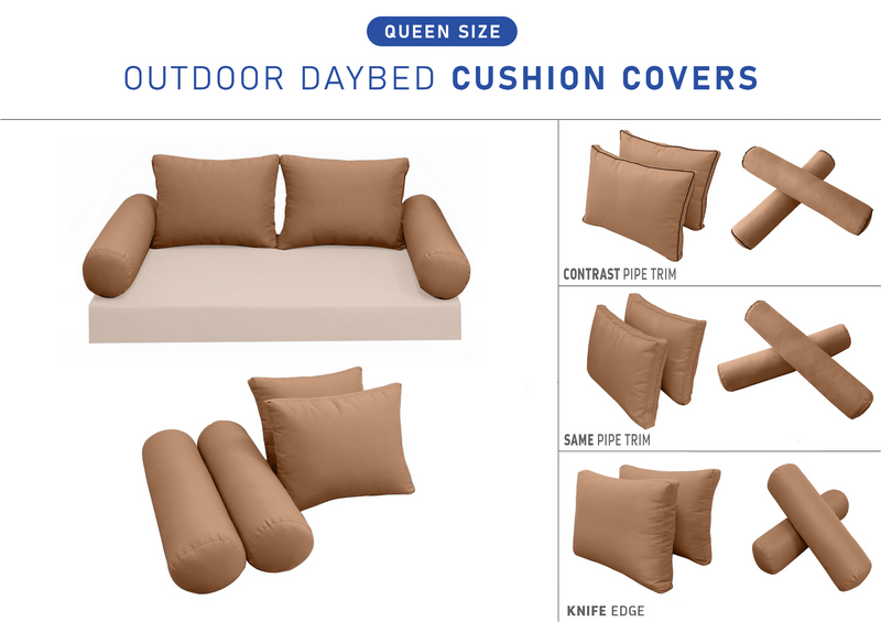 STYLE 1 Pillow & Bolster Cushion for Outdoor Indoor Daybed Porch Swing Bed Queen Size | COVERS ONLY |