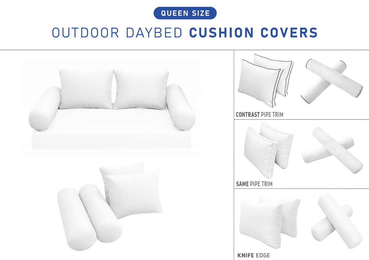 STYLE 1 Pillow & Bolster Cushion for Outdoor Indoor Daybed Porch Swing Bed Queen Size | COVERS ONLY |