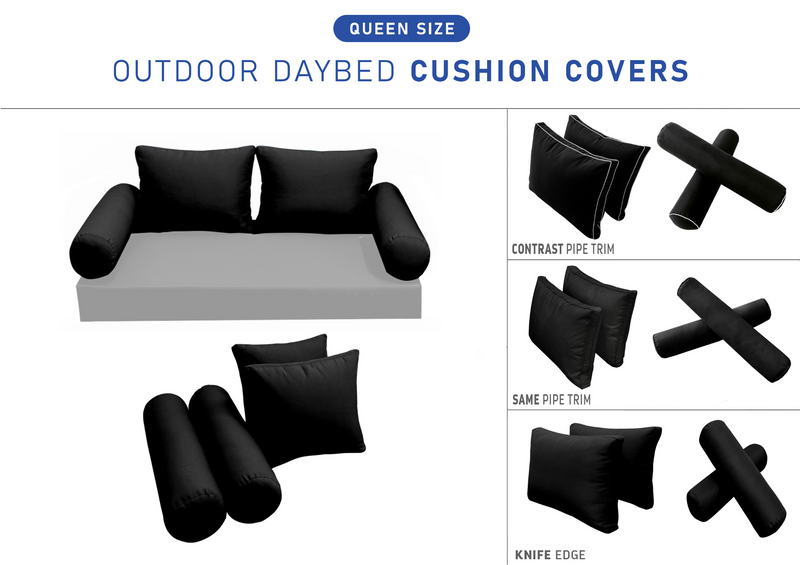 STYLE 1 Pillow & Bolster Cushion for Outdoor Indoor Daybed Porch Swing Bed Queen Size | COVERS ONLY |