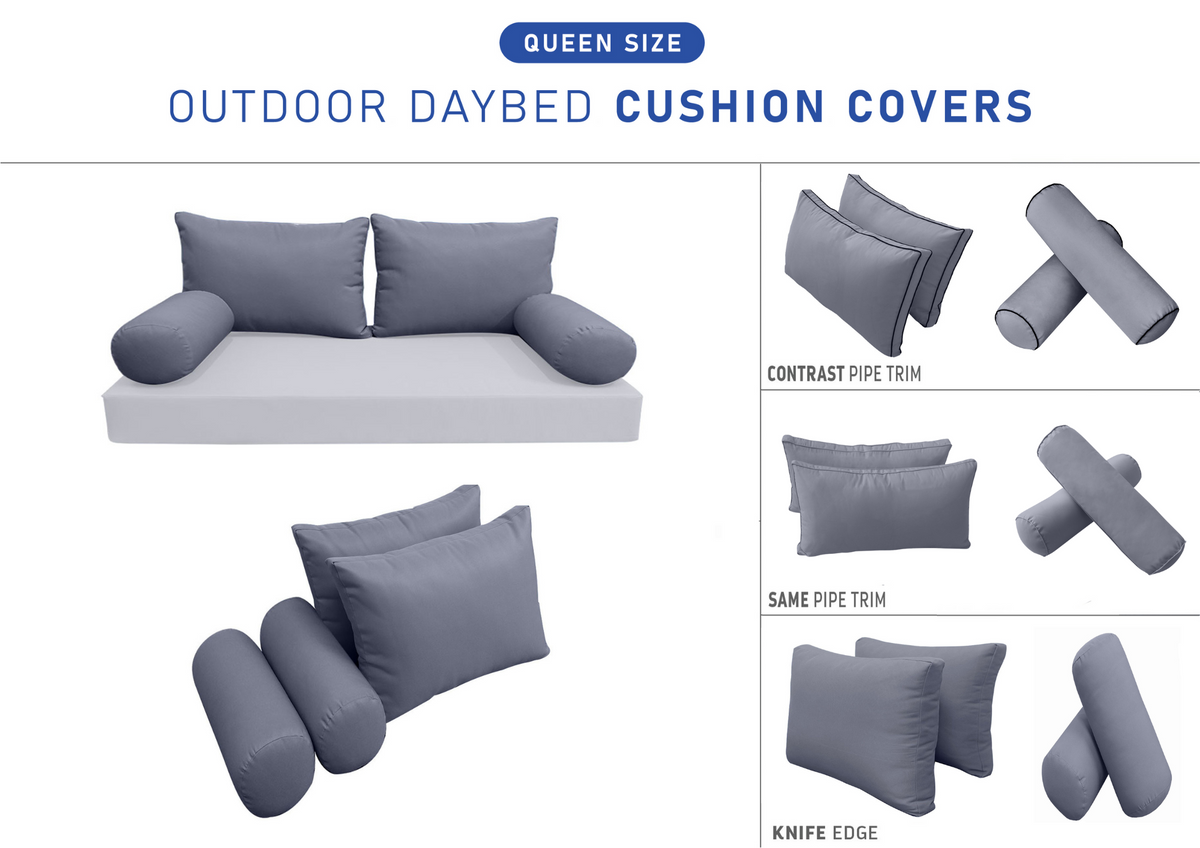 STYLE 2 Pillow & Bolster Cushion for Outdoor Indoor Daybed Porch Swing Bed Queen Size | COVERS ONLY |