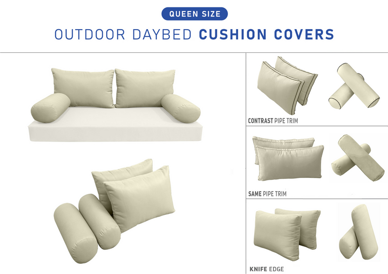 STYLE 2 Pillow & Bolster Cushion for Outdoor Indoor Daybed Porch Swing Bed Queen Size | COVERS ONLY |