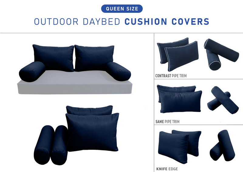 STYLE 2 Pillow & Bolster Cushion for Outdoor Indoor Daybed Porch Swing Bed Queen Size | COVERS ONLY |