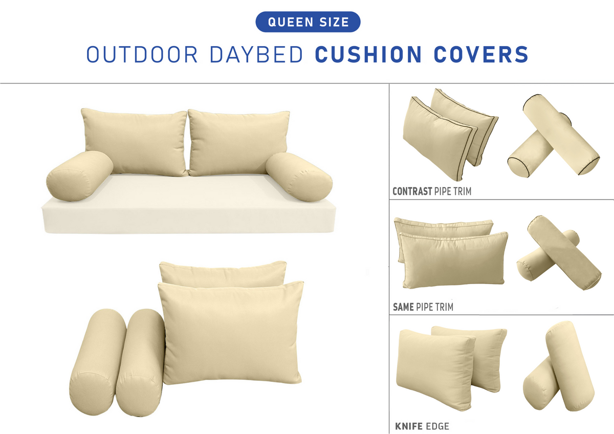 STYLE 2 Pillow & Bolster Cushion for Outdoor Indoor Daybed Porch Swing Bed Queen Size | COVERS ONLY |