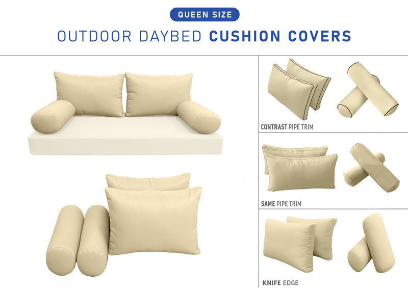STYLE 2 Pillow & Bolster Cushion for Outdoor Indoor Daybed Porch Swing Bed Queen Size | COVERS ONLY |
