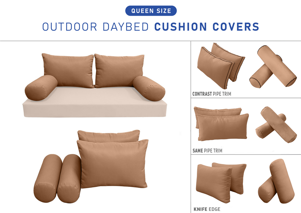 STYLE 2 Pillow & Bolster Cushion for Outdoor Indoor Daybed Porch Swing Bed Queen Size | COVERS ONLY |