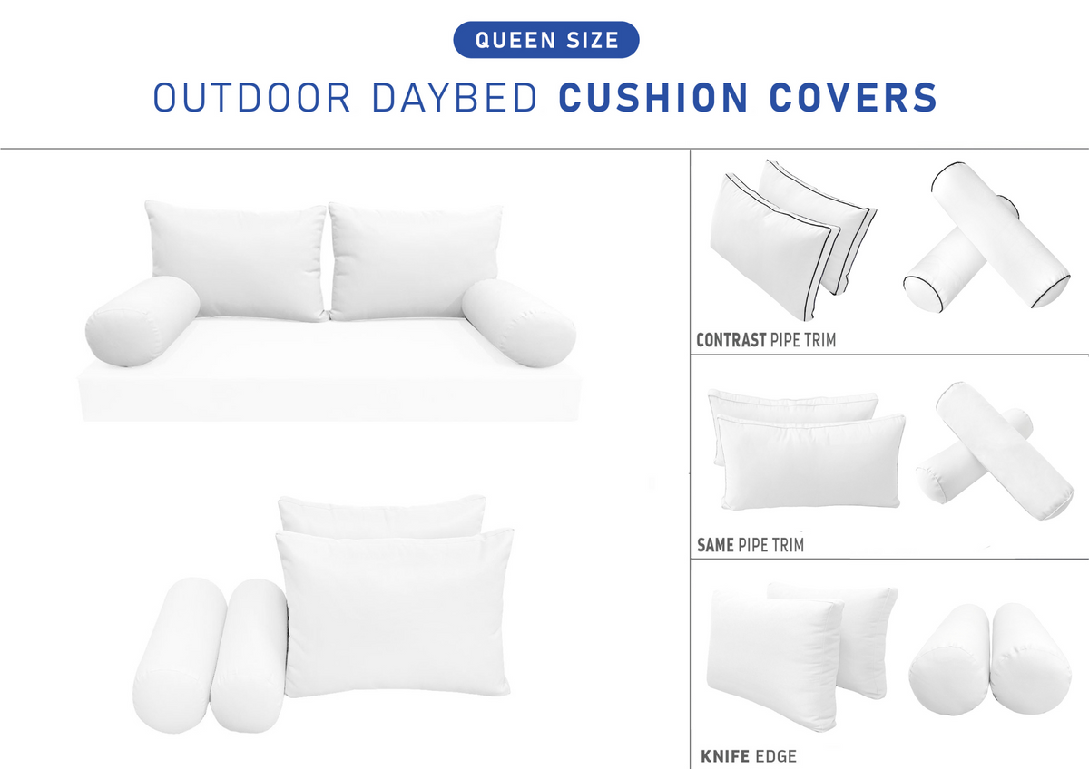 STYLE 2 Pillow & Bolster Cushion for Outdoor Indoor Daybed Porch Swing Bed Queen Size | COVERS ONLY |