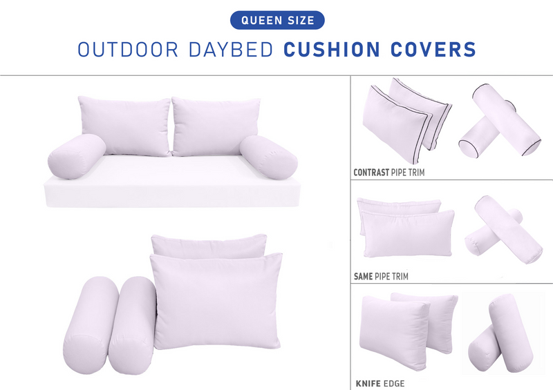 STYLE 2 Pillow & Bolster Cushion for Outdoor Indoor Daybed Porch Swing Bed Queen Size | COVERS ONLY |