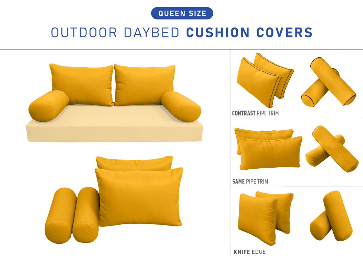 STYLE 2 Pillow & Bolster Cushion for Outdoor Indoor Daybed Porch Swing Bed Queen Size | COVERS ONLY |