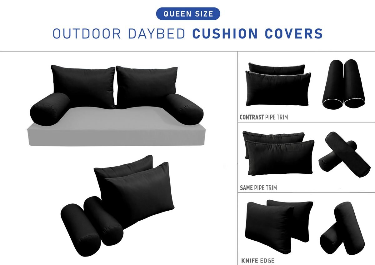 STYLE 2 Pillow & Bolster Cushion for Outdoor Indoor Daybed Porch Swing Bed Queen Size | COVERS ONLY |