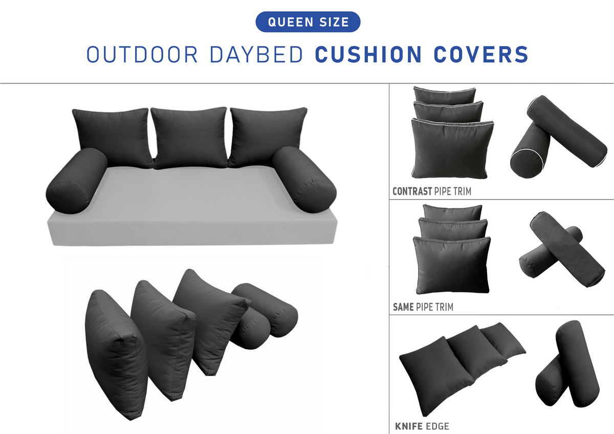 STYLE 3 Pillow & Bolster Cushion for Outdoor Indoor Daybed Porch Swing Bed Queen Size | COVERS ONLY |