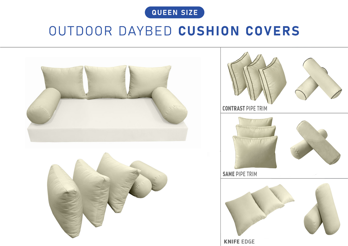 STYLE 3 Pillow & Bolster Cushion for Outdoor Indoor Daybed Porch Swing Bed Queen Size | COVERS ONLY |