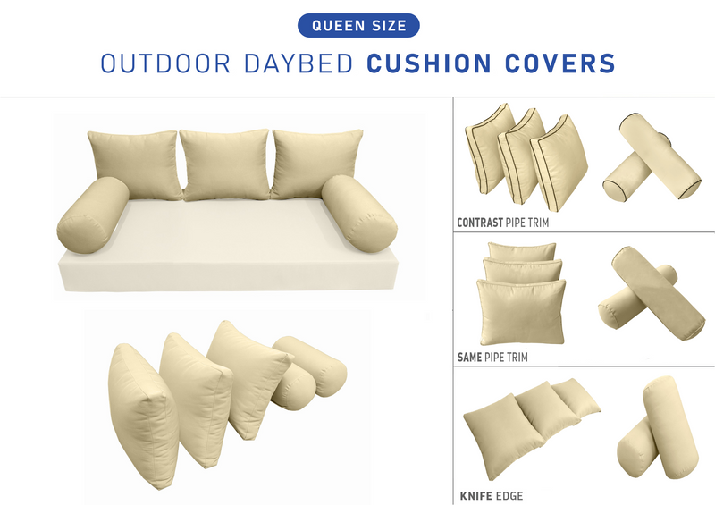 STYLE 3 Pillow & Bolster Cushion for Outdoor Indoor Daybed Porch Swing Bed Queen Size | COVERS ONLY |