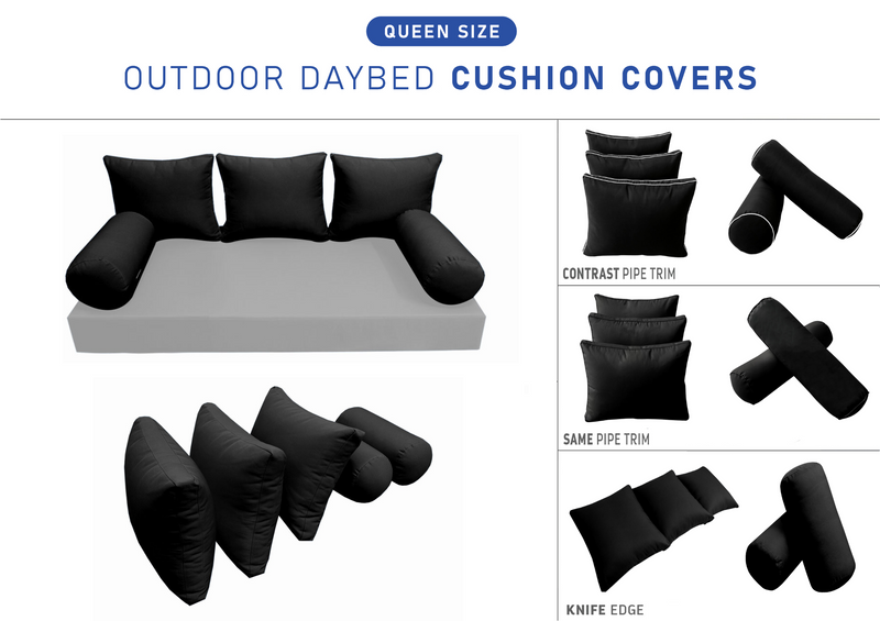 STYLE 3 Pillow & Bolster Cushion for Outdoor Indoor Daybed Porch Swing Bed Queen Size | COVERS ONLY |